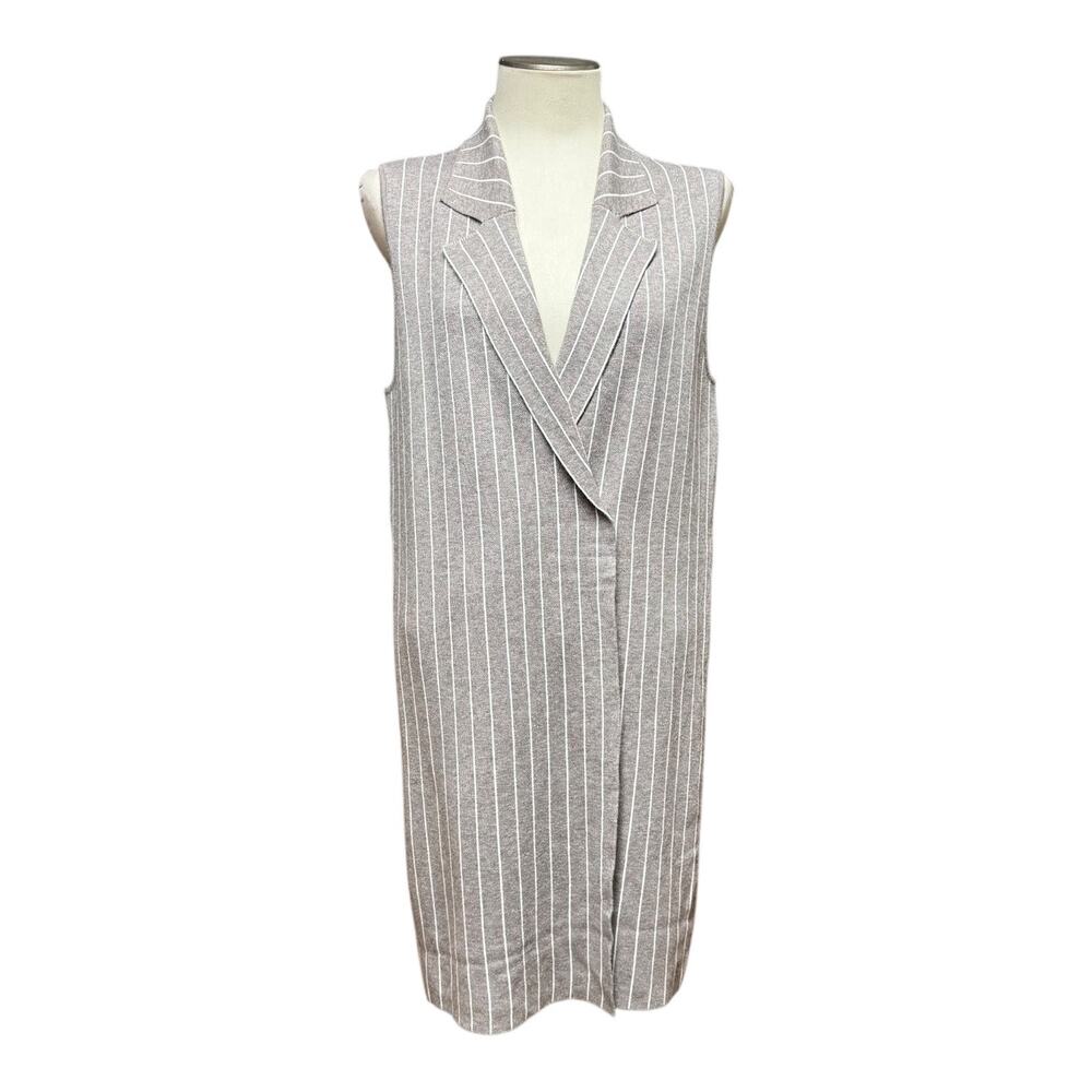 Calligraphie Anthropologie Longline Sweater Vest Beige White Stripe Large